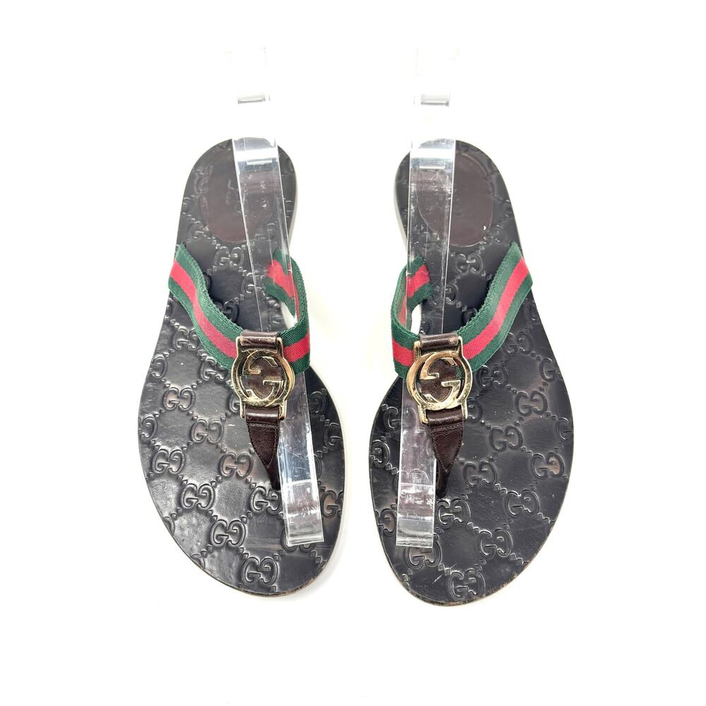Gucci Inerlocking GG Web Stripe Thong Flat Sandal Slides EU 38.5 - Picture 2 of 7